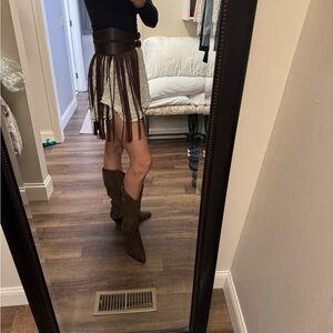 Anthropologie Brown Fringe Mini Skirt or belt